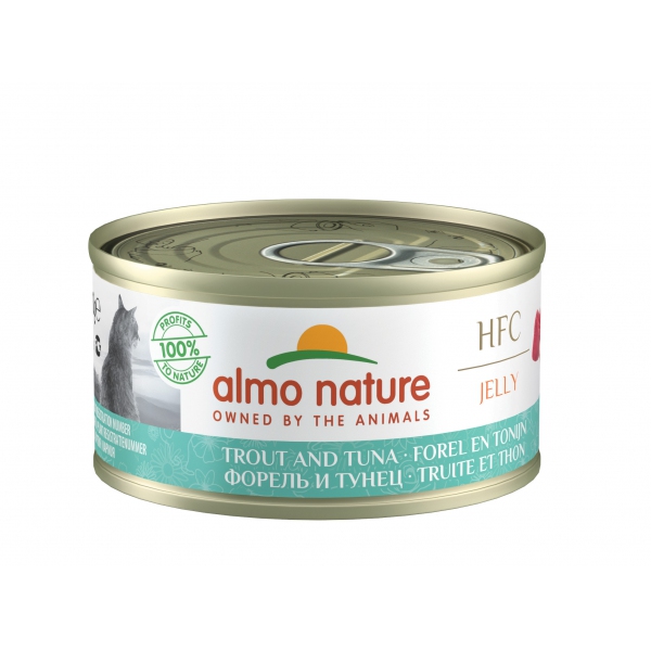 Almo Nature HFC Jelly Adult | Galaretka w puszce z pstrągiem i tuńczykiem | 70g, DLZATUKMK0069