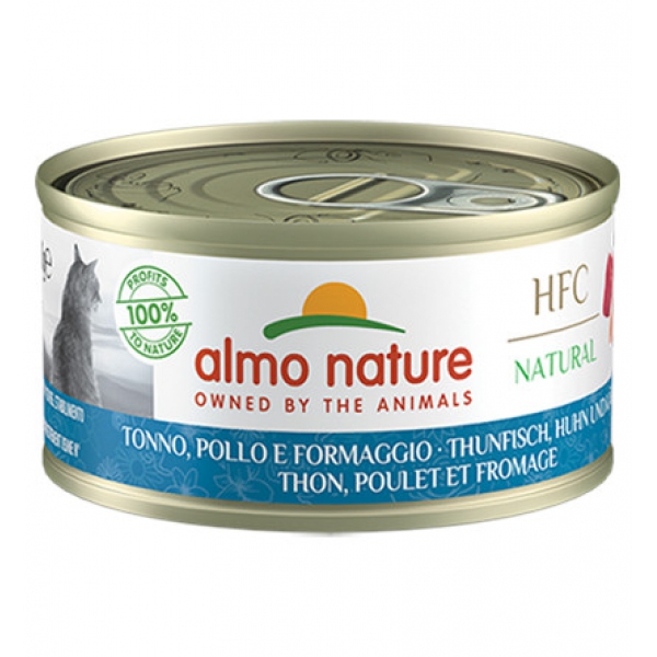 Almo Nature HFC Natural Cat z tuńczykiem, kurczakiem i serem 70g, DLZATUKMK0071
