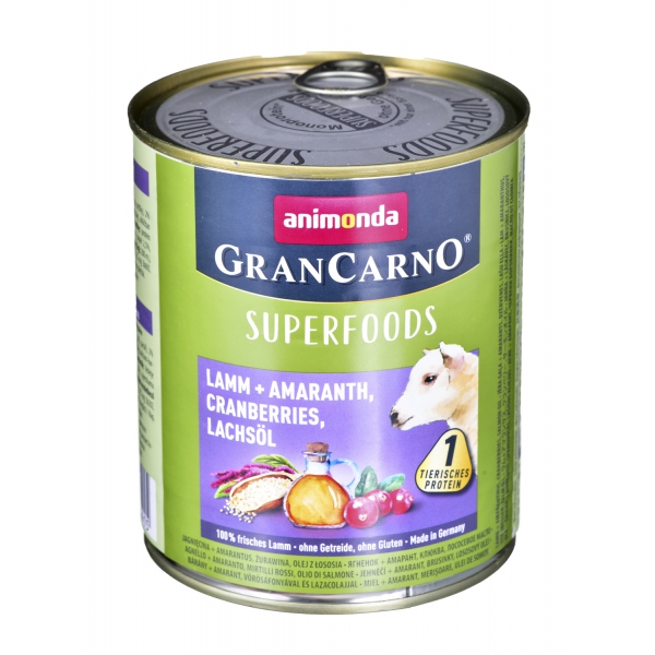 Animonda GranCarno Superfoods | jagnięcina, amarantus, żurawina, olej z łososia | puszka | 800g, DLZANMKMP0108