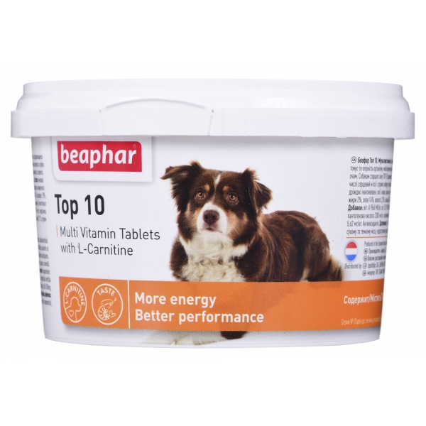 Beaphar Multiwitaminy Top 10 L-karnityna dla psa 180tab, DLZBEPHIP0099