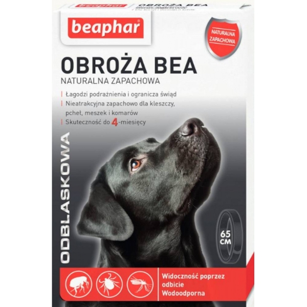 Beaphar obroża na pchły, kleszcze, odblaskowa dla psa | 65cm, DLZBEPSMY0018