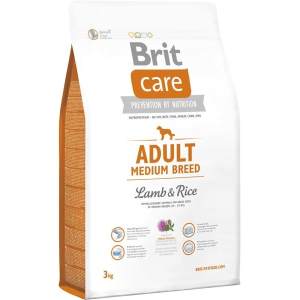 Brit Care Dog ADULT Medium Breed Lamb & Rice 3kg, DLZRITKSP0059