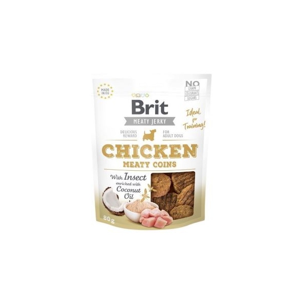 Brit  Jerky Chicken Meaty Coins with instect - Kurczak - przysmak dla psa - 80g, DLZRITKSP0016