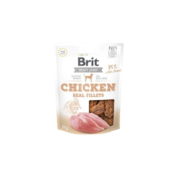 Brit  Jerky Chicken Real Fillets - Kurczak - przysmak dla psa - 80g, DLZRITKSP0014
