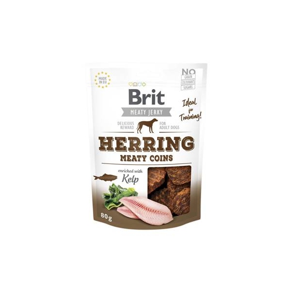 Brit  Jerky Herring Meaty Coins - Śledź - przysmak dla psa - 80g, DLZRITKSP0019