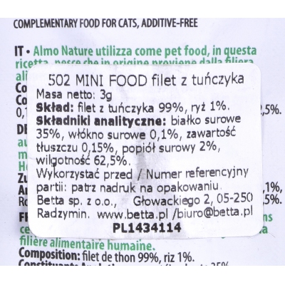 Almo Nature MINI FOOD Green Label| z filetem z tuńczyka | 3g, DLZATUKMK0034