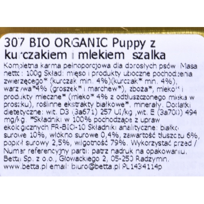 Almo Nature BioOrganic PUPPY z kurczakiem i mlekiem 100g, DLZATUKMP0027